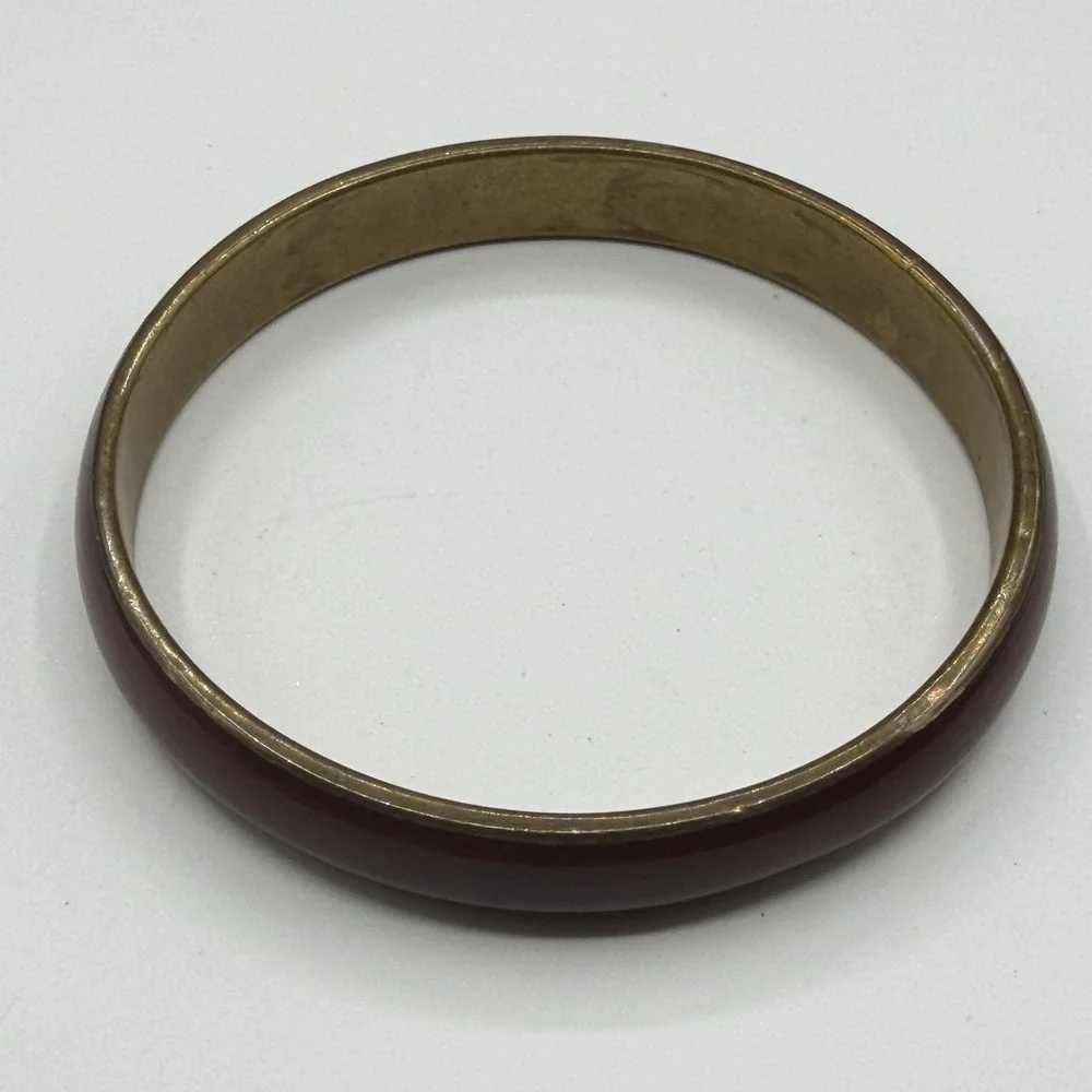 Burgundy Red Enamel Gold Tone Bangle Bracelet Stackable Boho Minimalist Gift
